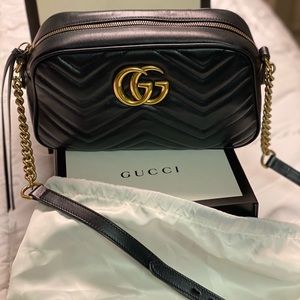 Gucci GG Marmont Matelasse Mini Shoulder Leather Bag - Black